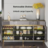 Buffet de luxe léger avec plateau en pierre frittée, meuble de rangement en MDF brillant avec finition dorée pour salle à manger et salon