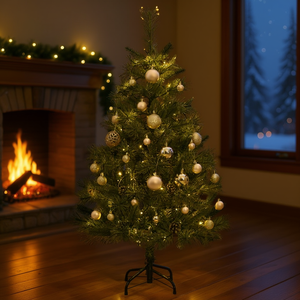 Sapin de Noël Artificiel Articulé 59,1 Pouces Or Rose avec 150 LED et Ensemble de Boules Décoratives - Product Image 2