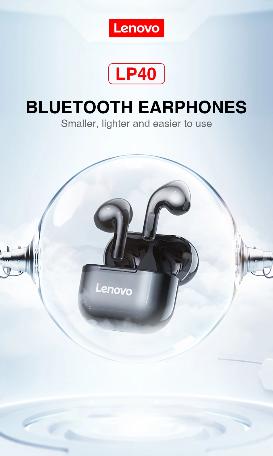 100% Original Lenovo Lp40 Wireless Headphones Touch Tws Control LP40 TWS Headset Stereo For Smartphone Lenovo Earphones