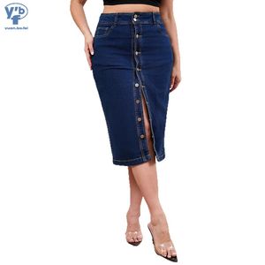 YUANBOFEI Women's <strong>Skirts</strong> Denim Jean <strong>Skirt</strong> High Waist Dark Wash <strong>Split</strong> Detail Lady Slimming Denim <strong>Skirts</strong> - Product Image 1