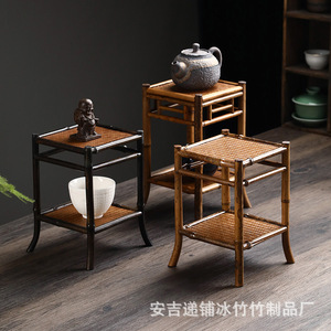 Mini table à thé à quatre pieds en bambou tissé à la main, table de cérémonie du thé japonaise en rotin tissé, support pour théière, portable - Product Image 3