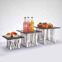 Équipement de buffet en acier inoxydable, vente en gros, design moderne de luxe doré, rehausseur de table de mariage, banquette, buffet de restaurant, pâtisserie