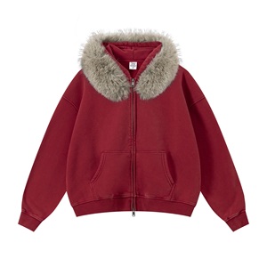 Customizable Retro Washed Oversized Box Collar <strong>Fleece</strong> <strong>Lined</strong> Thickened Cardigan Hoodie Zipper <strong>Jacket</strong> for Men - Product Image 2