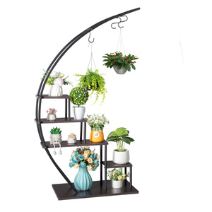 Support de plantes en fer et bois DB Artisasset à 5 niveaux en demi-cercle pour jardin, balcon, patio, décoration intérieure et extérieure - Product Image 6