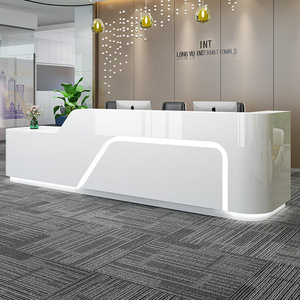 <b>Modern</b> <b>White</b> Reception <b>Desk</b> LED Front Counter Customizable Welcome Lobby Table for Company Showroom Shopping Mall - Product Image 1