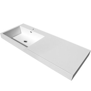 Meuble de salle de bain moderne en pierre artificielle blanche, 1200 mm, pour gaucher, avec lavabo simple intégré - Product Image 1