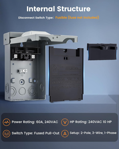 Caja de Desconexión de CA Barep UL 120/240V 60 Amperios Sin Fusibles con Interruptor Extraíble, Desconexión de CA Monofásica de 2 Polos y <span class=keywords><strong>3</strong></span> Hilos para Mini Split - Product Image 3