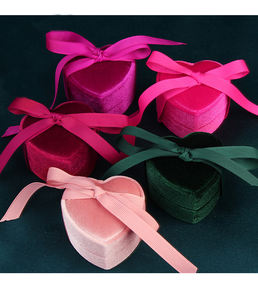 Velvet Jewelry Packaging <b>Boxes</b> Valentine's Day <b>Rings</b> Necklace Pendant Gift Jewelry Box With Ribbon Custom Logo - Product Image 4