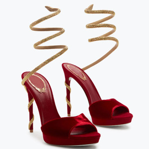 Sandales à talons hauts compensés pour femme avec strass, bride cheville, bout ouvert et talon aiguille en daim, ornées de cristaux sexy - Product Image 5