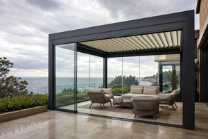 Pérgola Moderna de Aluminio RKOVE RK-S2 4*6 con Techo de Láminas y Puertas Corredizas de Vidrio, Gazebo Impermeable para Exteriores - Product Image 4