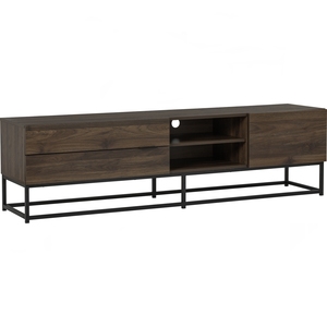 Durable 1.8m <b>Walnut</b> Colour CAPRI <b>TV</b> Cabinet Made in Malaysia Industrial Metal Frame Media Console for Heavy Duty Home Use - Product Image 1