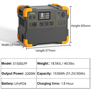 Station d'alimentation portable E1500LFP 2200W, batterie à charge rapide, kit solaire 200W pour usage domestique - Product Image 6