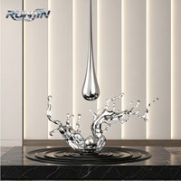Sculpture RUNJIN en métal en forme de goutte d'eau, finition miroir 8K, statue moderne d'ondulation liquide en acier inoxydable forgée à la main pour intérieur