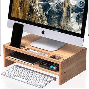 Support de moniteur de bureau en bambou avec organisateur de rangement 2 étagères pour ordinateur <span class=keywords><strong>iMac</strong></span> imprimante ordinateur portable - Product Image 1