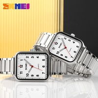 Montre à quartz pour femme SKMEI, carrée, style antique, affaires, étanche 3ATM, boîtier en alliage, bracelet en acier inoxydable, cadran en verre, 1955