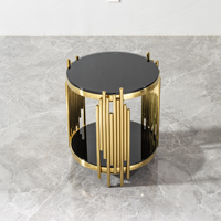 Table d'appoint de luxe créative pour hôtel, bureau, lit, canapé, en acier inoxydable plaqué or, avec plateau en verre trempé, mobilier d'usine