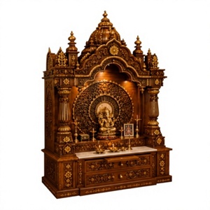 Shree Akshardham Teak Wood <b>Mandir</b> For Home Solid Teak Wood Prayer Temple with Storage Hindu Temple Cabinet Australia Pooja Unit - Product Image 3