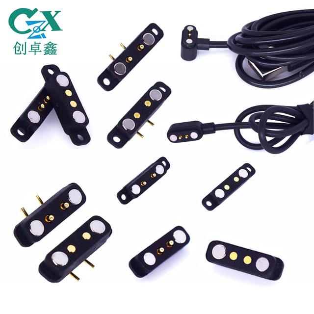 Magnet Suction Spring 2pin Bend 2.54 mm Pitch High Current 12v 2a Magnetic Pogo Pin Connector 2 Pole Circuluar Usb Connector