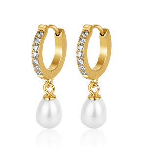 B085 Venta al por Mayor de Joyería de Acero Inoxidable Chapada en Oro de 18k, Pendientes Colgantes de Estrella y Corazón con Circonita y Perla, Estilo Vintage, para Mujer, Regalo - Product Image 5