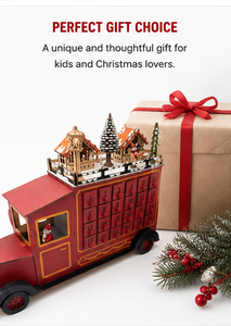 Calendario de Adviento de Madera con Forma de Camión Navideño, Caja de Cuenta Regresiva con 24 Cajones y Decoración de Pueblo Navideño, Almacenamiento de Regalos Navideños para el Hogar - Product Image 5