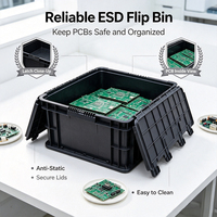 Bac de rangement ESD à couvercle rabattable, dissipateur d'électricité statique, caisse en plastique robuste pour accessoires électroniques, production industrielle et tâches de stockage
