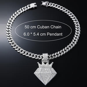 มงกุฎเพชรเต็มรูปแบบผู้หญิงผู้ชายจี้โซ่ยาวฮิปฮอปสังกะสีอัลลอยด์สร้อยคอคิวบา - Product Image 3