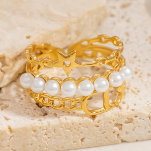 Anillo de perlas para mujer, cadena de oro, diseño de estrella, estilo abierto, regalo de joyería ajustable - Product Image 2