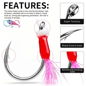 Nouveau lot <span class=keywords><strong>de</strong></span> 5 pièces 1/0 # -5/0 #   Hameçons <span class=keywords><strong>de</strong></span> pêche en acier au carbone avec jupe en silicone rouge lumineux pour la pêche au poisson-chat et à la <span class=keywords><strong>carpe</strong></span> - Product Image 2