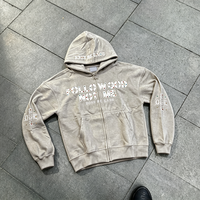 Sweat à capuche zippé intégral surdimensionné pour homme, kaki, avec strass, style gothique, imprimé lettres double face, streetwear vintage, veste décontractée, survêtement