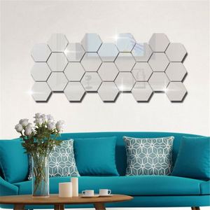 Hexagon <b>Mirror</b> <b>Wall</b> Stickers 3D Acrylic Mirrored Decorative Sticker Waterproof Home Decor Custom Stickers - Product Image 1