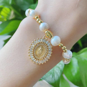 Católica joyería <span class=keywords><strong>de</strong></span> circón cúbico <span class=keywords><strong>de</strong></span> Mary <span class=keywords><strong>de</strong></span> la <span class=keywords><strong>Virgen</strong></span> <span class=keywords><strong>de</strong></span> <span class=keywords><strong>Guadalupe</strong></span>, perlas <span class=keywords><strong>de</strong></span> agua dulce, pulseras elásticas - Product Image 4