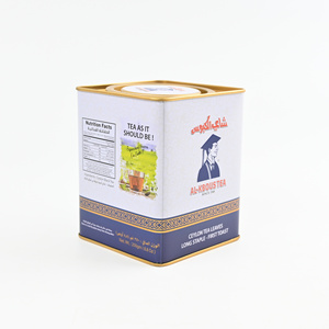 Lata de Té Metálica Cuadrada con Borde Dorado Personalizado, Tapa Redonda Interior, Impresión Bilingüe, hasta 9 onzas, para Envasado de Té Negro de Ceilán, Sri Lanka - Product Image 1