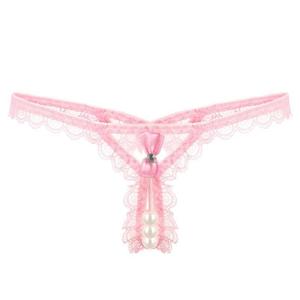 Women's <b>Large</b> Pearl Sexy Underwear Embroidery Lingerie Open Crotch Thong Low-Rise Bow G-string Pearl Kecks for Adults - Product Image 1