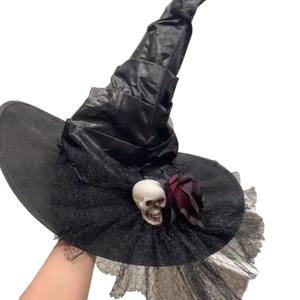 PARTYMENT <span class=keywords><strong>Chapeau</strong></span> de sorcière en dentelle noire plissée en maille pour Halloween, costume de cosplay de <span class=keywords><strong>sorcier</strong></span>, sorcière, magicien pour fête - Product Image 5