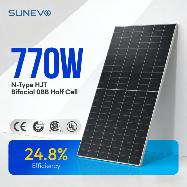 High Efficiency 24.8% HJT Solar Panel 770Watt 750w 720W 700W Bifacial Panels Solar Monocrystalline PV Module Project