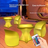 Mesa de Centro para Exteriores con Luces LED, Diseño Moderno, Material PE, Mesa de Café, Mesa de Ocio con Forma de Flor de Ciruelo, Combinación de Mesa y Sillas, Mostrador para KTV, USB