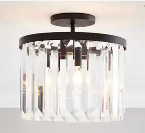 Lustre Vintage en cristal, lampe suspendue, lustre en Bronze, montage encastré en cristal, 14 pouces, ZA2018