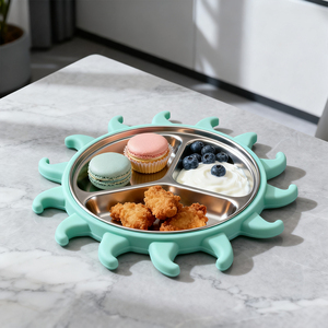Compartimiento de cena de bebé para niños de silicona de acero inoxidable 304, platos y platos divididos con succión para <span class=keywords><strong>Cocina</strong></span> - Product Image 1