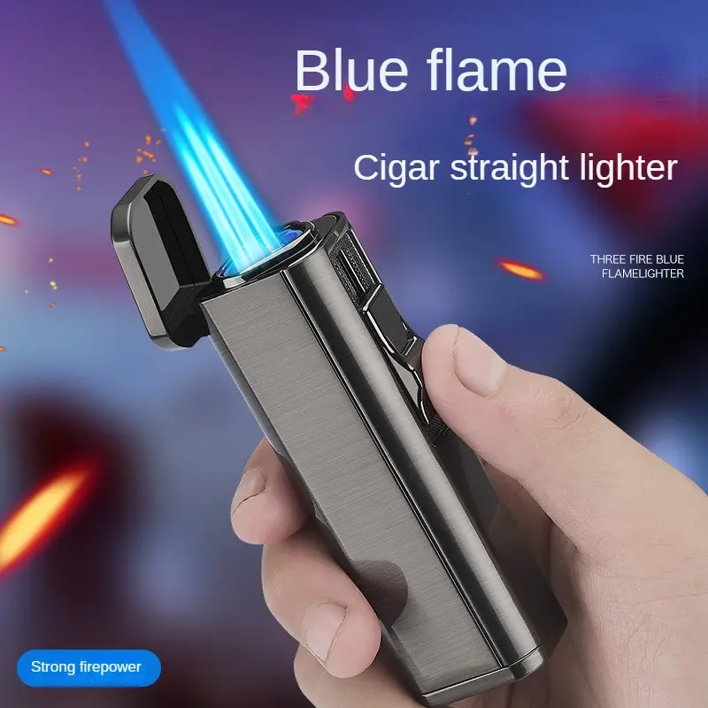 New Metal Outdoor Windproof Blue Flame Windproof Cigar High Fire Direct Charge torch Lighter