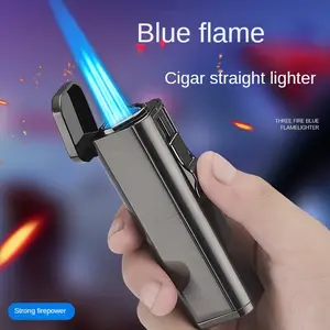 New Metal Outdoor Windproof Blue Flame Windproof Cigar High Fire Direct Charge Torch Lighter