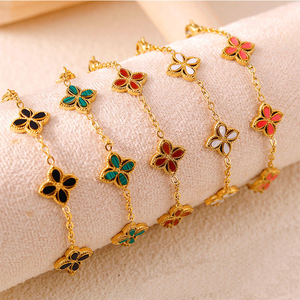 Pulseras <span class=keywords><strong>de</strong></span> Lujo <span class=keywords><strong>de</strong></span> Acero Inoxidable al por Mayor con Flores Coloridas, Joyería <span class=keywords><strong>de</strong></span> Moda, Chapado en Oro <span class=keywords><strong>de</strong></span> 18K, Zirconia, Trébol <span class=keywords><strong>de</strong></span> Cuatro <span class=keywords><strong>Hojas</strong></span>, para Mujer - Product Image 1