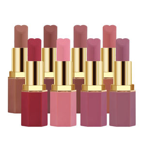 Atacado Heart Shape Batom 12 Color Velvet Nude Matte Batom Maquiagem Impermeável Duradoura Metálica Beleza Batons Maquiagem