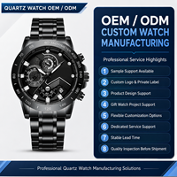 Montres pour hommes en acier inoxydable personnalisables, supportées par l'usine, petites séries OEM/ODM, logo, mouvement à quartz, cadran à aiguilles 44 mm