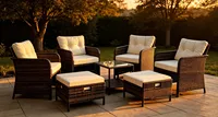 Outdoor PE-Rattan Gartenmöbel-Set, 4 Sitzplätze mit Dicken Kissen & Kaffeetisch, Wasserfestes Rattan-Sofa-Set für Garten und Balkon