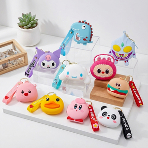 Wholesale Custom Cute Cartoon Silicone Coin Purse Mini Keychain Pouch Kids Backpack Charm for Coins Earphones Cables