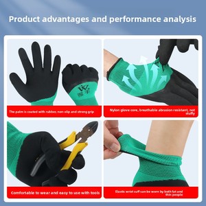Gants de protection en <span class=keywords><strong>latex</strong></span> pour le travail, tissu vert, revêtement en mousse noire, entièrement en nylon, respirants, résistants à l'usure, antidérapants, pour chantier - Product Image 3