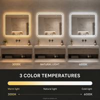 Kingstin Espejo LED de baño con marco metálico, 3 tonos, antivaho, para hoteles y hogar, tamaño personalizado, 8+ años OEM