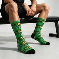Chaussettes de sport amusantes personnalisées avec imprimé haltères et billets, en coton peigné, chaussettes graphiques fantaisie pour le fitness, cadeau d'automne tricoté