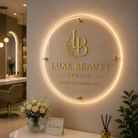 Enseigne murale personnalisée en acrylique rond avec logo rétroéclairé par LED pour salon de beauté, spa, studio