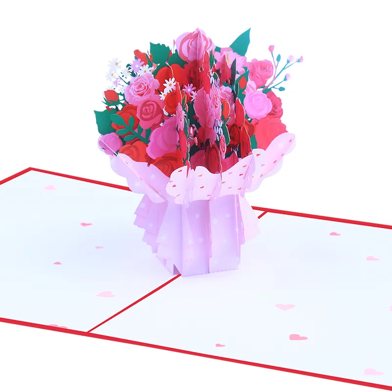 Kağıt 3d el yapımı hediye çiçek buketi sevgililer günü hediyesi için Pop Up kart özel Pop Up kart s
